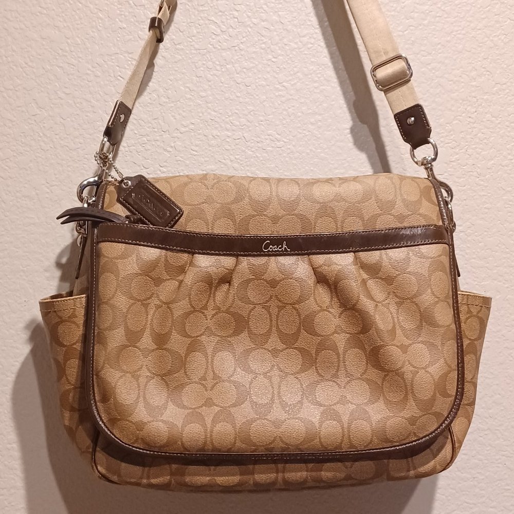 Coach Messenger Diaper Baby Bag F18373 Tan Brown Signature Purple Interior